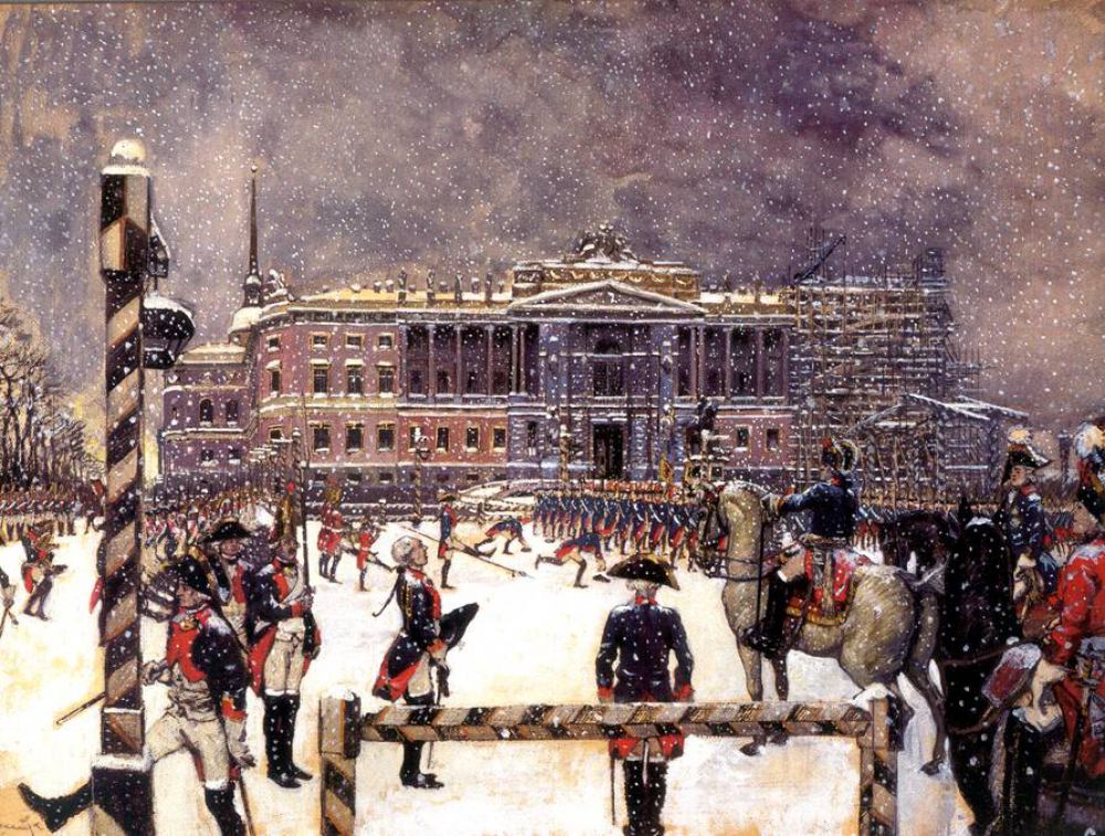С 1910-х годов все чаще на полотнах художника появляются люди. Бенуа создает картины «Петр I на прогулке в Летнем саду», «Парад при Павле I» (1907), «Выход Екатерины II в Царскосельском дворце» (1907), «Фантазия на Версальскую тему» (1906), «Итальянская комедия» (1906). В это же время художник оформил оперу Вагнера «Гибель богов» в Мариинском театре и создал эскизы декораций к балету Черепнина «Павильон Армиды» (1903), либретто которого сочинил сам.
