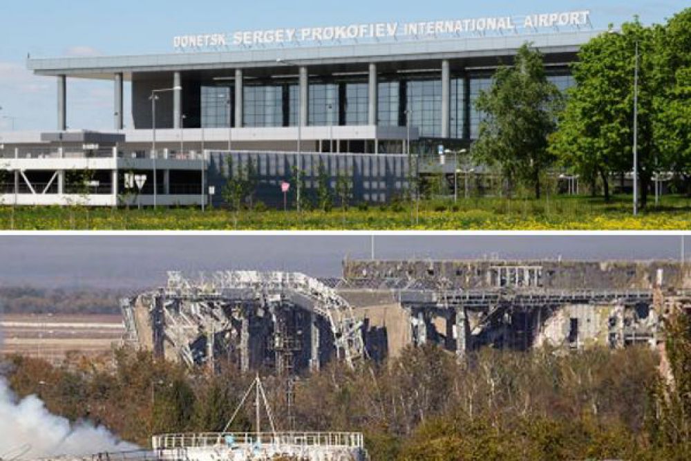 Донецкий аэропорт на снимках 2014 и 2015 года.