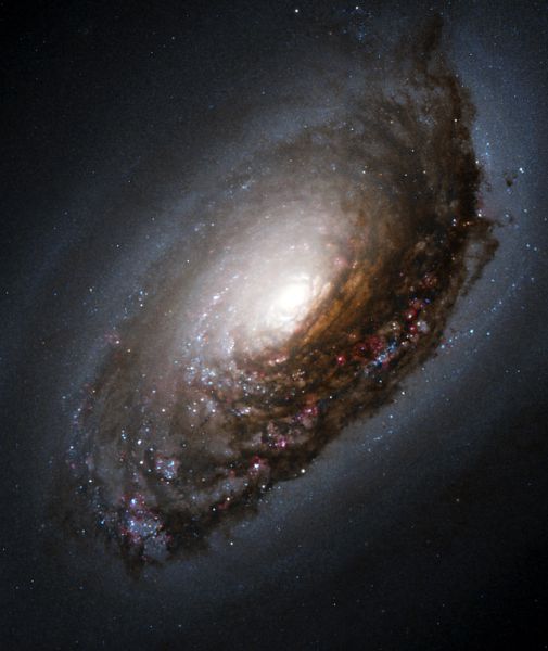 M 64 (галактика Спящая Красавица, галактика Чёрный Глаз) — галактика в созвездии Волосы Вероники. Особенностью этого объекта является его происхождение из двух слипшихся галактик с разным направлением вращения. Вследствие этого газопылевой диск во внутренней части объекта вращается в противоположную сторону относительно вращения звёзд и газа на его периферии.