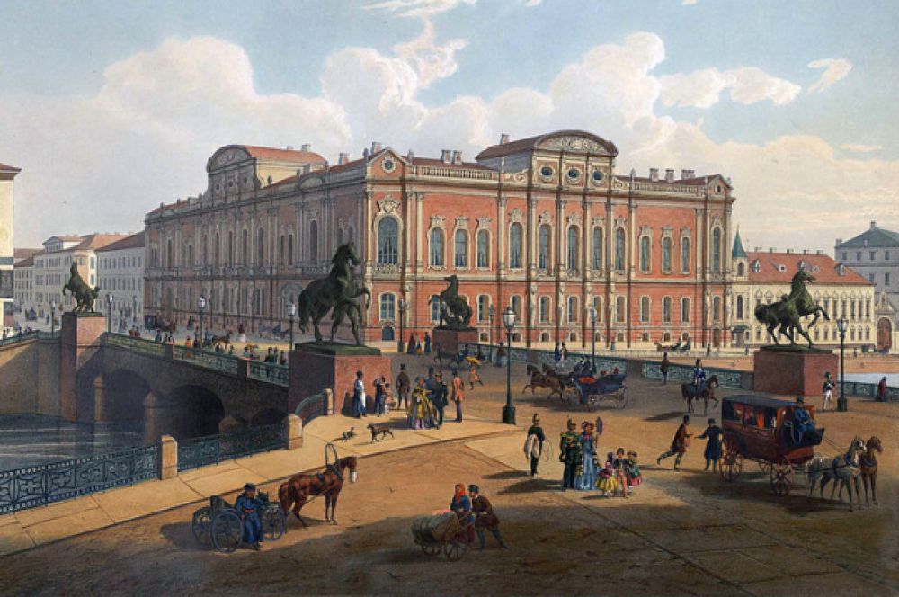 В конце 1832 — начале 1833 года скульптор получил новый правительственный заказ на выполнение двух скульптурных групп для украшения дворцовой пристани Адмиралтейской набережной. Картина И. И. Шарлемань. «Вид с Аничкова моста на дворец Белосельских-Белозерских в Санкт-Петербурге». 1850-е годы.