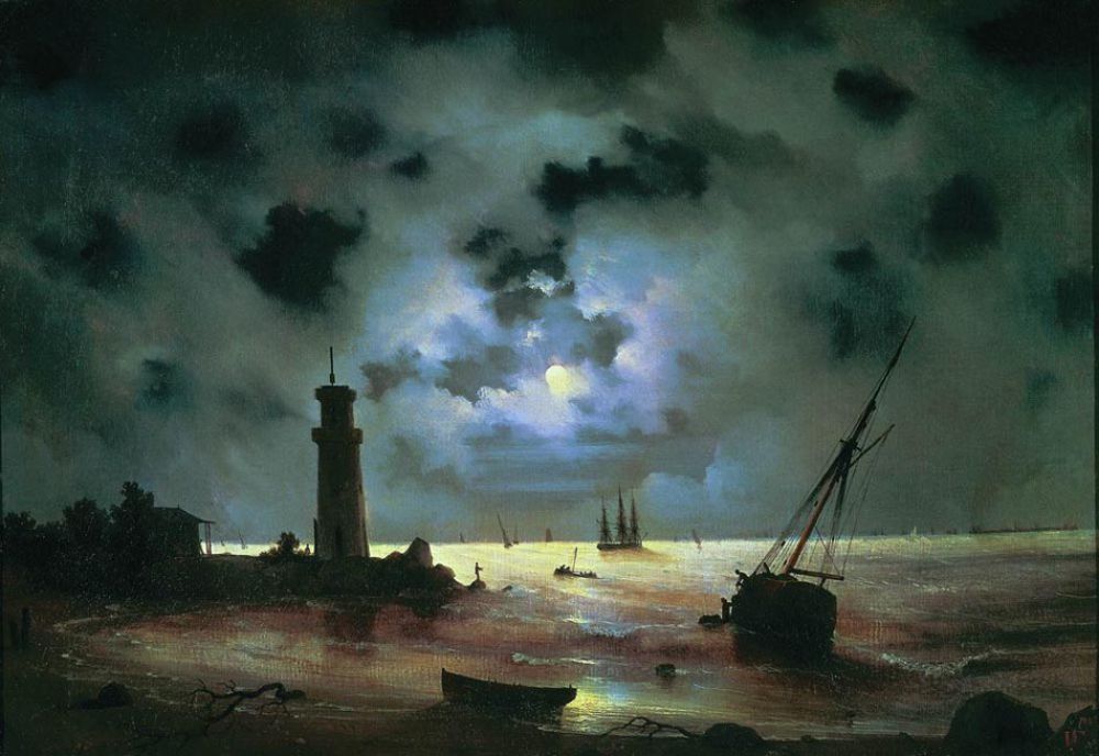 «Берег моря ночью. У маяка». 1837 год. Феодосийская картинная галерея