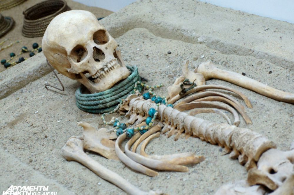 Женщина довольно высокого роста. У нее совершенно здоровые кости и прекрасные зубы. Умерла она, скорее всего, в результате неудачных родов, поскольку рядом с её скелетом были найдены кости младенца.
