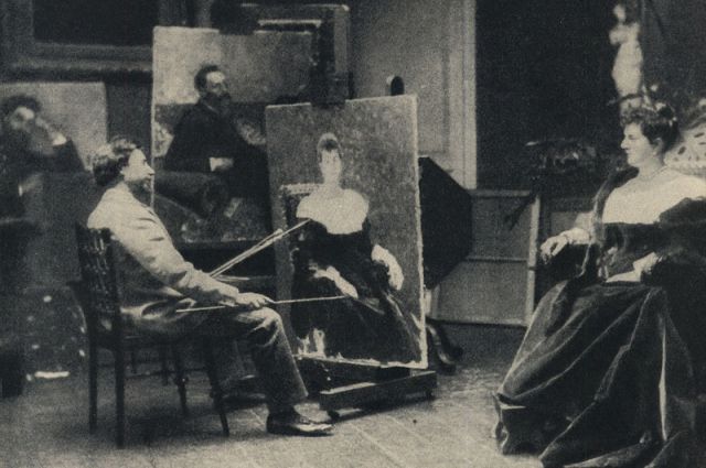 Репин в 1898 г. пишет портрет кн. М. К. Тенишевой. С фотографии того времени.