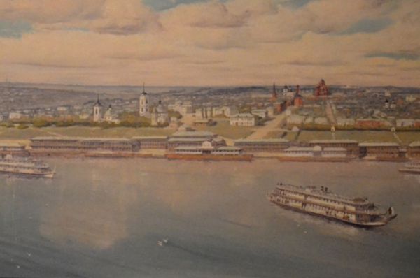 Царицын, XIX век. Панорама города со стороны Волги. Холст, масло.