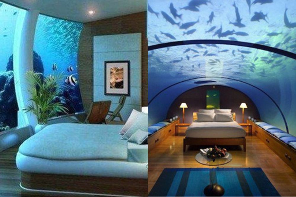 Фиджи, подводный отель Poseidon Undersea Resort. Спуститься под воду можно на острове Посейдон (Фиджи), в отеле Poseidon Undersea Resort, построенном на базе бывшей подводной станции. Он находится на глубине 12 м, стены и потолки в герметичных номерах-капсулах сделаны из прозрачного стекла, капсулы соединены между собой герметичным коридором. Среди необычных услуг отеля — дистанционное кормление рыб с помощью пульта и включение специального освещения, привлекающего представителей местной фауны. Цена недельной программы — от $15 000/чел.
