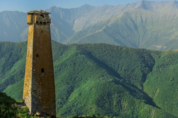 Историческая боевая башня в селении Тазбичи Итум-Калинского района.