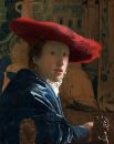 «Женщина в красной шляпе», 1665/1666. 23,2 × 18,1 см. Холст, масло. Национальная галерея искусства, Вашингтон. Огромная ценность этих работ стала причиной появления в 30-х годах XX века ряда удачных подделок. Наиболее успешным фальсификатором полотен художника стал Хан ван Меегерен. 