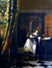 «Аллегория Католической Веры», 1670/1672. 114,3 × 88,9 см. Холст, масло. Метрополитен-музей, Нью-Йорк. На сегодняшний день достоверно подлинными считаются 34 картины Вермеера и дискуссионно — ещё 5. В России картин Вермеера нет.