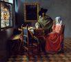 «Бокал вина», 1658/1660. 65 × 77 см. Холст, масло. Старая национальная галерея, Берлин. Большинство работ Вермеера представляют собой композиции в тщательно прописанном интерьере, с небольшим числом фигур, есть также несколько городских пейзажей. 
