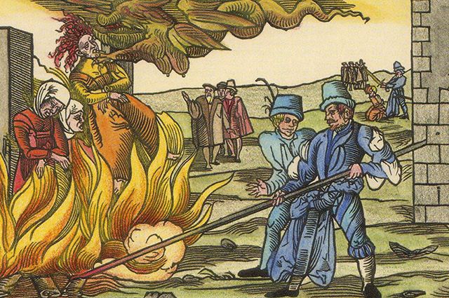 Сжигание ведьм у замка Рейнштейн (близ г. Бланкенбург). 1555 г.