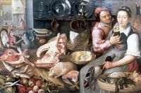 Репродукция одной из похищенных картин Флориса ван Шутена — «Кухня Пьеса», XVII век.