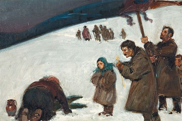 Картина Теодора Аксентовича «Православное крещение», конец XIX века.