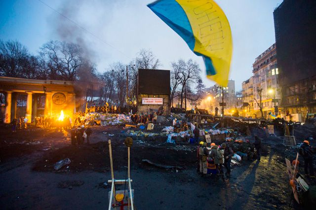 Лагерь антиправительственных демонстраций в Киеве.