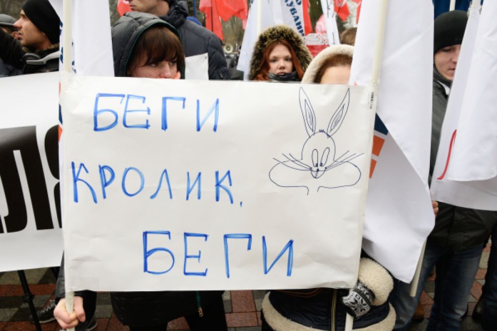 Лозунги и плакаты участников митинга.