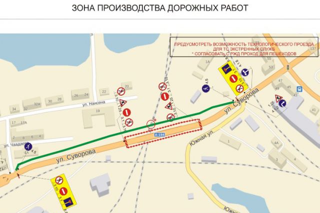ГИБДД опубликовало схему объезда закрытого моста на Суворова в Калининграде.