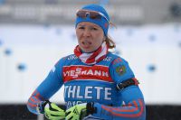 Екатерина Шумилова (Россия) на тренировке перед началом соревнований на Чемпионате мира по биатлону в Норвегии.