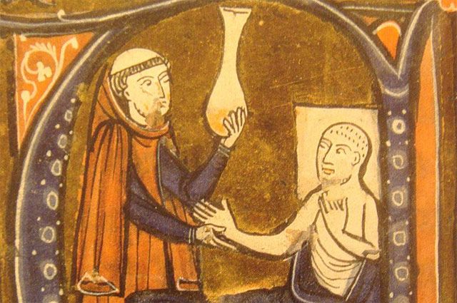 Европейское изображение Ар-Рази в книге, Герарда Кремонского «Канон врачебной науки» (перевод труда Ибн Сины), 1250—1260 гг.