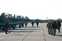 Встреча экипажей штурмовиков Су-25 ВКС России, вернувшихся из Сирии, на аэродроме в Приморско-Ахтарске.