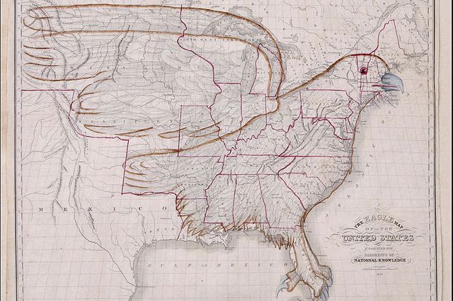 Карта Соединенных Штатов Америки в форме орла. 1833 год.