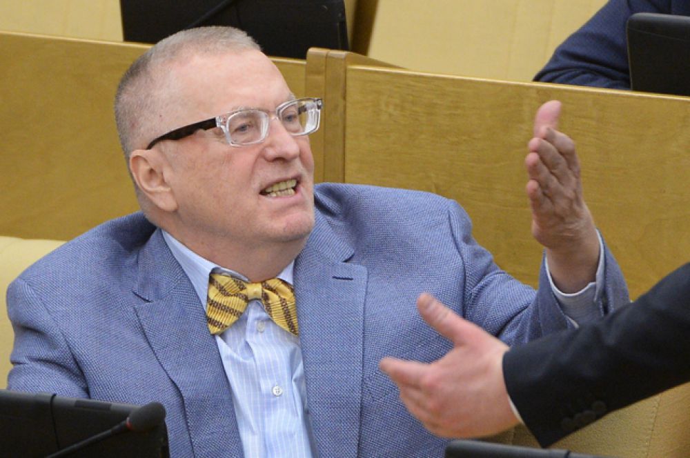 Лидер ЛДПР Владимир Жириновский на пленарном заседании нижней палаты российского парламента, 2014 год.