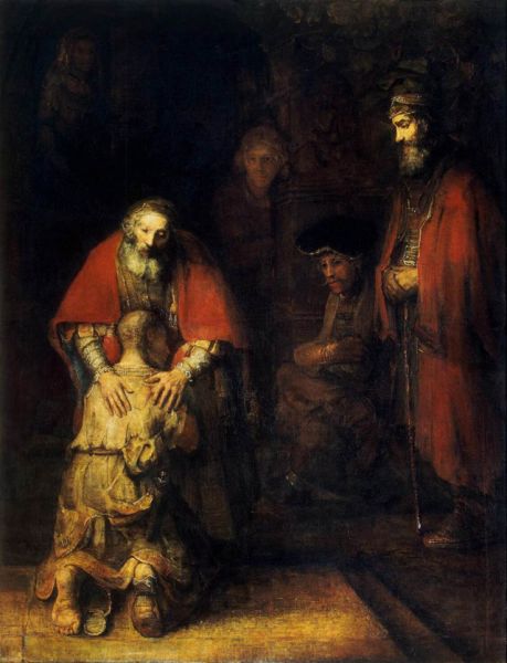«Возвращение блудного сына» (1666-1669). Полотно художника на сюжет новозаветной притчи. На картине изображён финальный эпизод, когда блудный сын возвращается домой. Это самое большое полотно Рембрандта на религиозную тему.