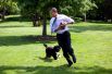Президент США Барак Обама играет со своей собакой Бо на Южной лужайке Белого дома, 2009 год.