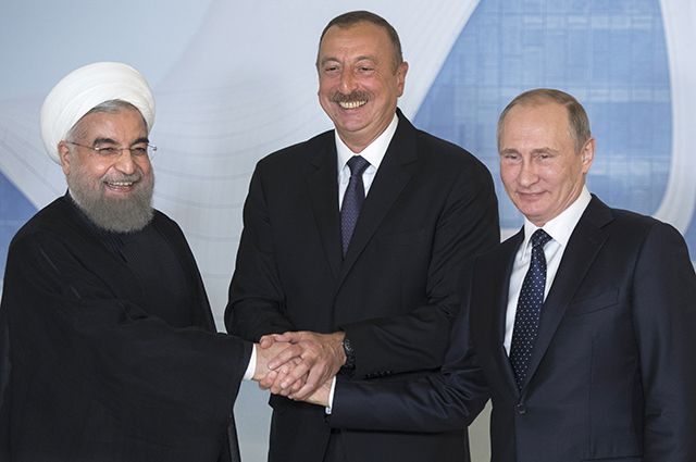 Хасан Рухани, Ильхам Алиев и Владимир Путин.