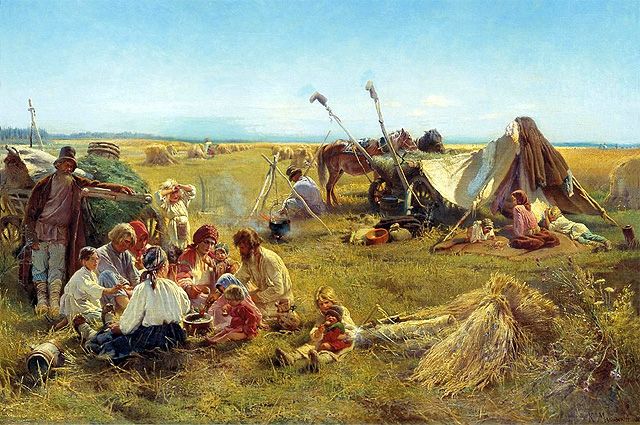 Константин Маковский «Крестьянский обед во время жатвы», 1871 год.