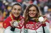 13 августа Дарья Шмелева и Анастасия Войнова, завоевавшие серебряные медали в командном спринте на соревнованиях по велоспорту среди женщин.