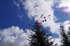 Торжественная линейка завершилась запуском в небо воздушных шаров цвета российского триколора