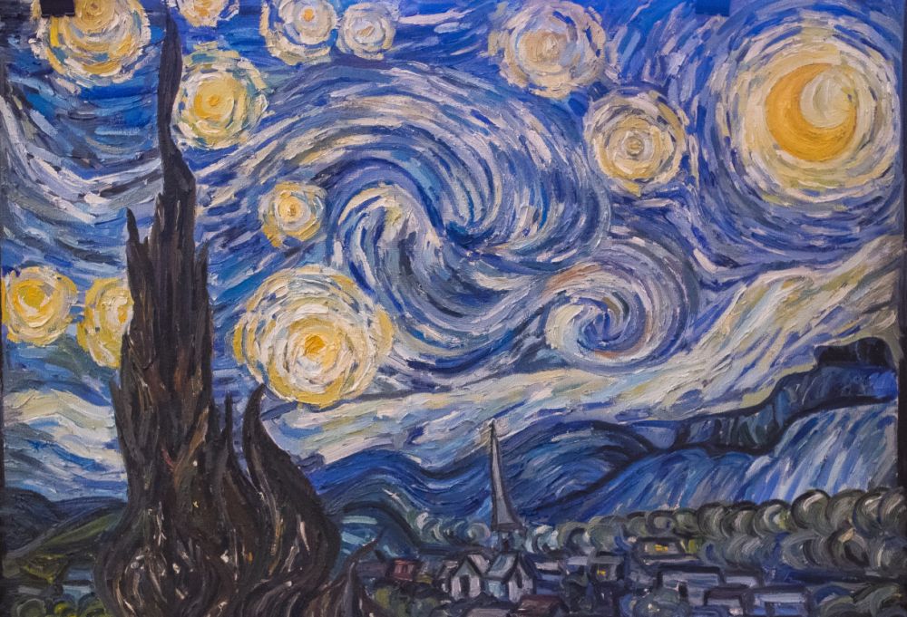 Репродукция «Звёздной ночи» Винсента Ван Гога, художник Снигур Алиса, 15 лет.