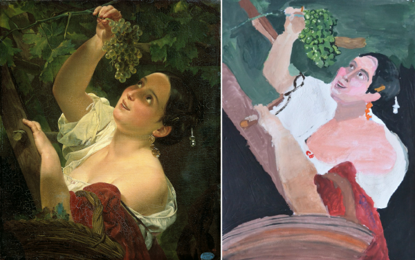 «Итальянский полдень», или «Итальянка, снимающая виноград» художника Карла Брюллова и ее копия авторства Самиры Дербишевой, 9 лет.