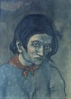 В начале 1902 года Пикассо стал писать в стиле, по которому впоследствии период творчества художника был назван «голубым». В работах этого времени ярко выражены темы старости и смерти, характерны образы нищеты, меланхолии и печали. «Портрет молодой женщины», 1903 год.