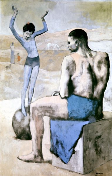 В 1904 году Пикассо поселился в Париже, где нашел пристанище в знаменитом монмартрском общежитии для бедных художников Бато-Лавуар: начинается так называемый «розовый период», в котором печаль и нищета «голубого периода» сменилась образами из более живого мира театра и цирка. «Девочка на шаре», 1905 год.