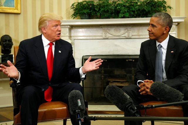 Встреча Трампа и Обамы в Овальном кабинете Белого дома. 10 ноября 2016 г. 
