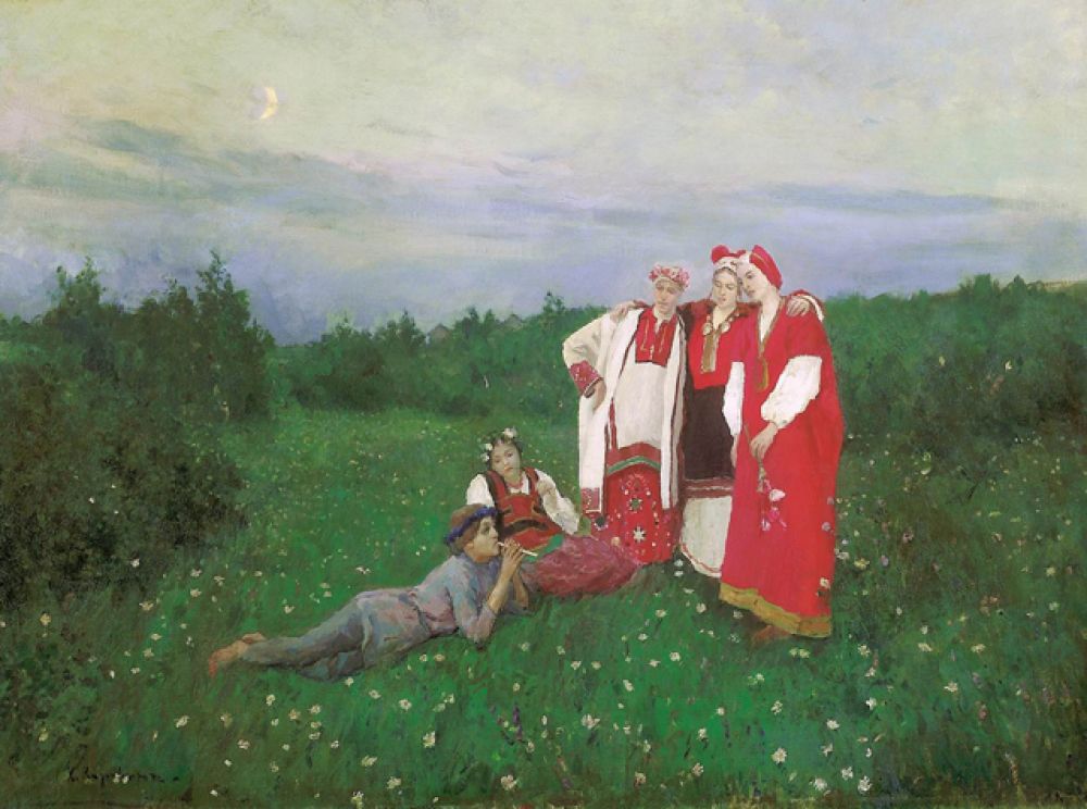 «Северная идиллия» (1892). Замысел картины зародился у Коровина в процессе оформления спектаклей на фольклорную тему. Сюжет навеян оперой «Снегурочка» по мотивам пьесы Островского.