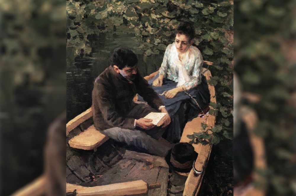 Картина «В лодке» была написана Коровиным летом 1888 года, когда он гостил у своего учителя Василия Поленова в подмосковной деревне Жуковка на Клязьме. На картине художник изобразил самого себя и художницу Марию Якунчикову, свояченицу Поленова.