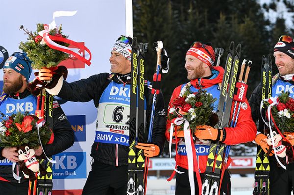 Спортсмены сборной Австрии, завоевавшие бронзовые медали в эстафете среди мужчин.