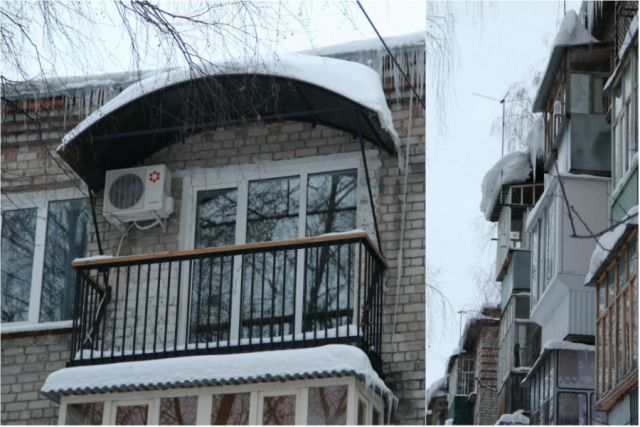 Есть проблема и разные пути её решения. С закруглённого козырька снег сходит вдоль фасада, рисков – минимум.