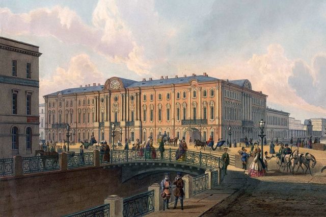 Полицейский мост в Санкт-Петербурге в XIX веке, литография по рисунку И. Шарлеманя