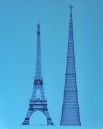 На этой фотографии хорошо видно разницу между Эйфелевой башней и изначальным проектом Шуховской башни.