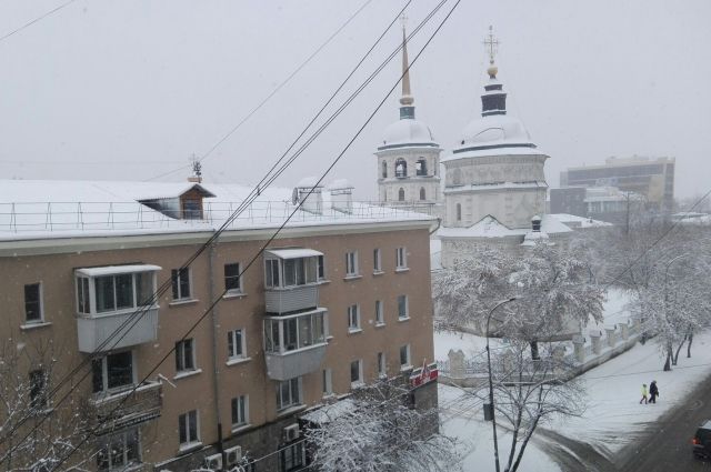 Снегопад в Иркутске.