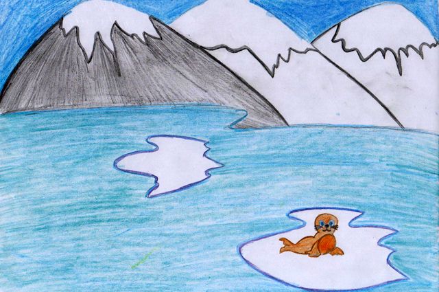 Рисунок Лады Лазарчук, 6 лет. «На льдине»