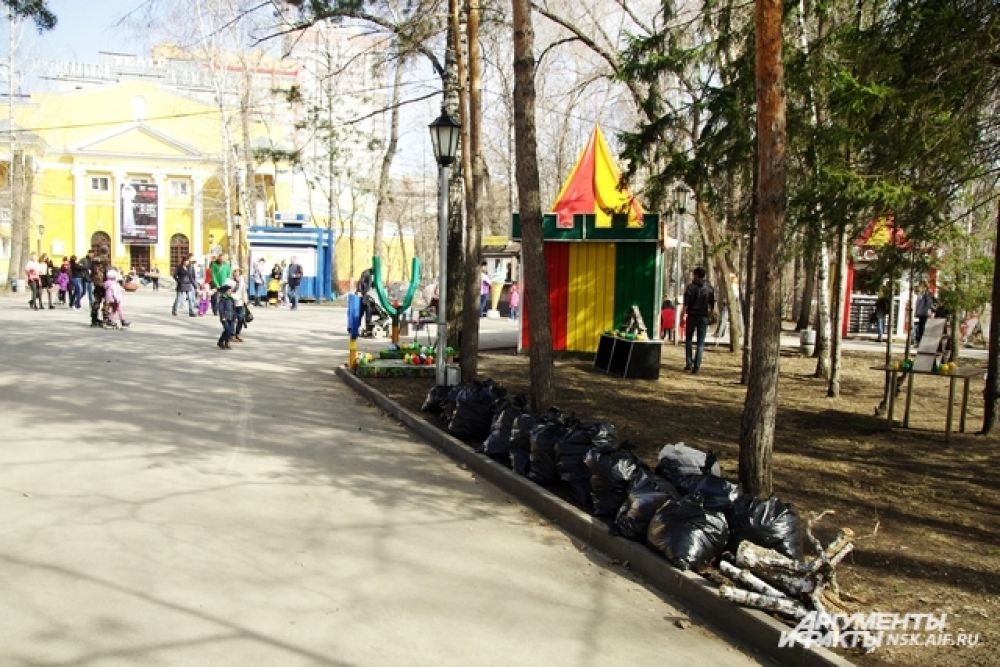 Организаторы выдали всем желающим метлы и мусорные пакеты