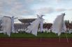 Участники на праздничном мероприятии в честь Дня Республики на стадионе «Олимпийский» в Донецке.