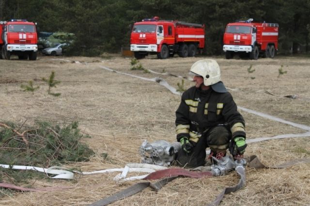три пожарных машины тушили огонь в деревне Солнечная. 