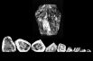 Самый крупный алмаз в мире — «Куллинан», был найден в ЮАР в 1905 году. Его масса — 3106 карат, а оценочная стоимость — два миллиарда долларов. Он был подарен королю Великобритании Эдуарду VII и разделен на девять крупных и 96 мелких бриллиантов. Крупнейшие из них были вставлены в драгоценности британской короны. На фото: алмаз Куллинан до обработки и девять самых крупных частей «Куллинана» после разделения.