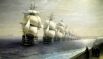 «Смотр Черноморского флота в 1849 году» (первым идет флагман «12 Апостолов»), 1886 год.