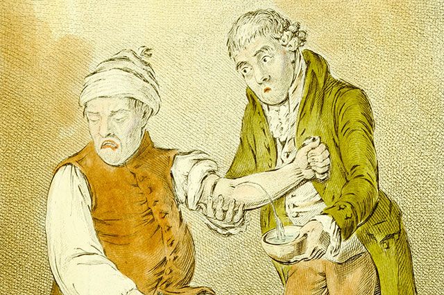 Процедура кровопускания. 1804 г. Рисунок Джеймса Гилрея.