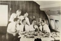 Н.С. Патоличев с Л.И. Брежневым в салоне самолета во время официального визита в Вашингтон